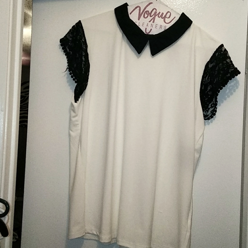 White and black lace blouse